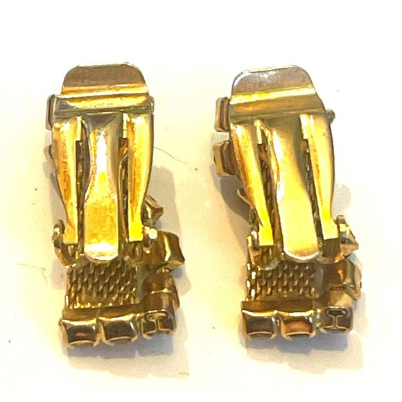 Articulating Retro Gold-tone Multi Color Rhinestone Dangle Earrings Clips - Picture 8 of 12